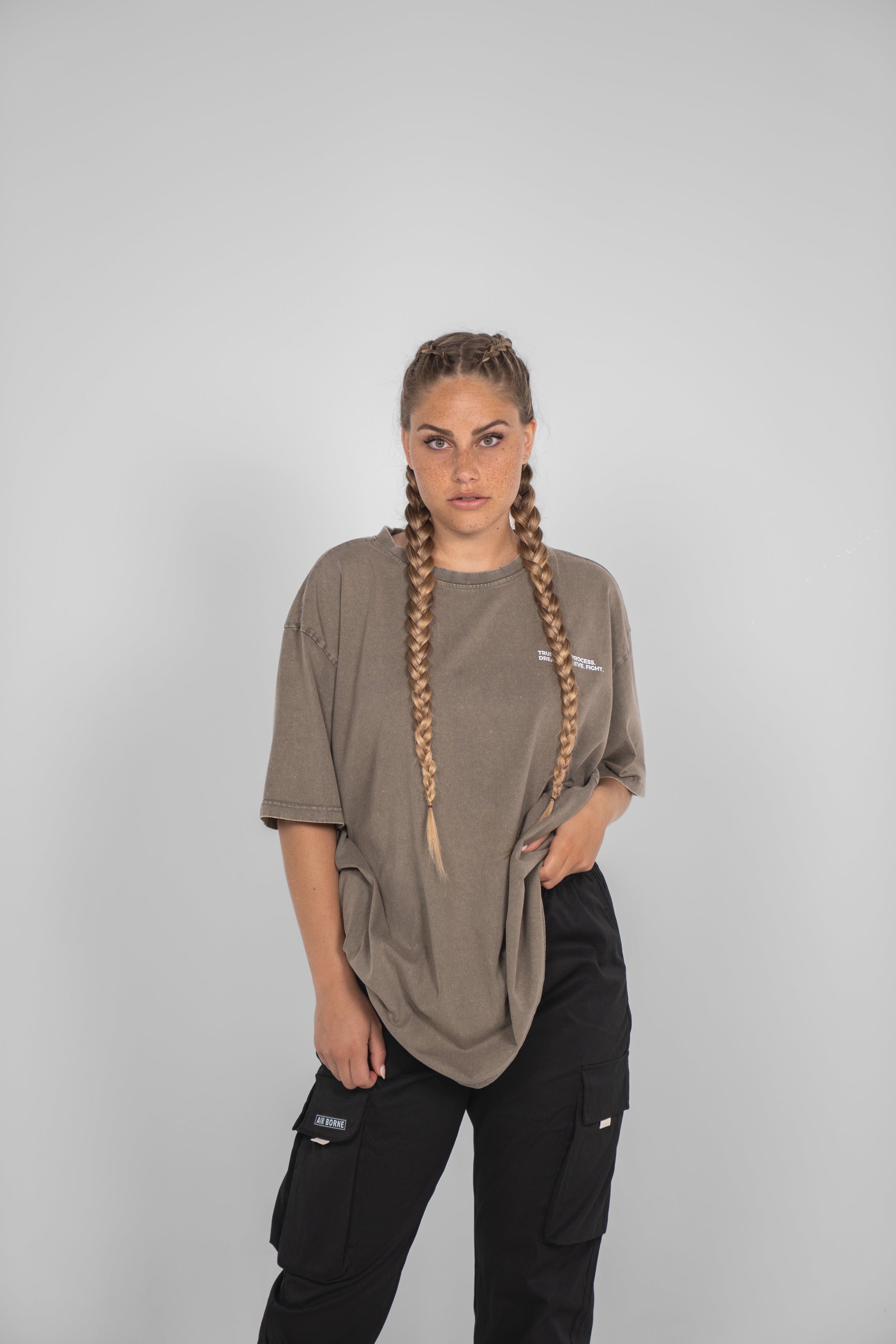 DBF Trust The Process Washed Oversize Shirt Khaki